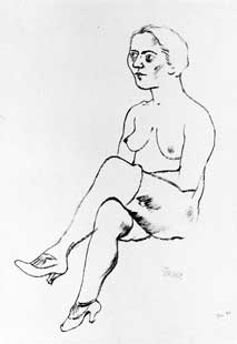 George Grosz, Sitzender weiblicher Akt mit Schuhen und Strümpfen