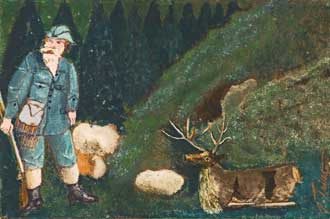 Jäger und liegender Hirsch